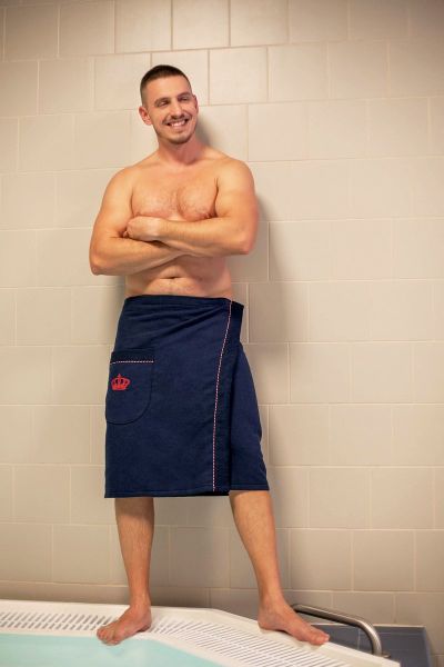 Royal collection, pánský saunový kilt, tmavě modrá s červenou korunkou, vel. S-M, galerie